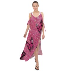 Butterfly, Girl, Pink, Wallpaper Maxi Chiffon Cover Up Dress