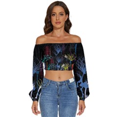 Art Design Graphic Neon Tree Artwork Long Sleeve Crinkled Weave Crop Top by Bedest