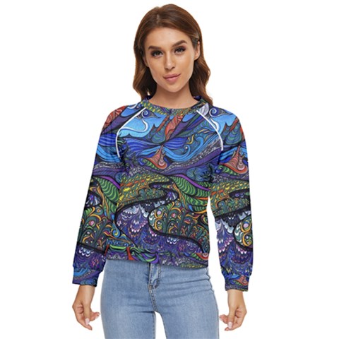Multicolored Abstract Painting Artwork Psychedelic Colorful Women s Long Sleeve Raglan T-shirt by Bedest