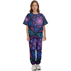 Purple Psychedelic Art Pattern Mosaic Design Fractal Art Kids  T-shirt And Pants Sports Set