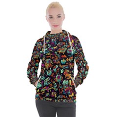 Multicolored Doodle Abstract Colorful Multi Colored Women s Hooded Pullover by Grandong