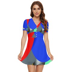 Abstract Circles, Art, Colorful, Colors, Desenho, Modern V-neck High Waist Chiffon Mini Dress