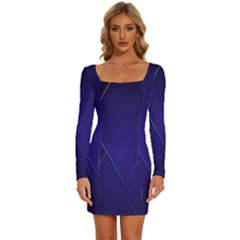 Blue Abstraction Background, Material Design, Paper Long Sleeve Square Neck Bodycon Velvet Dress