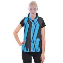 Blue Black Abstract Background, Geometric Background Women s Button Up Vest