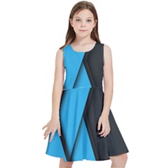 Blue Black Abstract Background, Geometric Background Kids  Skater Dress