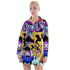 Cartoon Graffiti, Art, Black, Colorful, Wallpaper Women s Long Sleeve Casual Dress