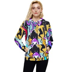 Cartoon Graffiti, Art, Black, Colorful, Wallpaper Women s Lightweight Drawstring Hoodie