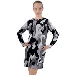 Dark Camouflage, Military Camouflage, Dark Backgrounds Long Sleeve Hoodie Dress