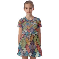 Mandala Pattern Abstract , Mandala, Pattern, Abstract Kids  Short Sleeve Pinafore Style Dress