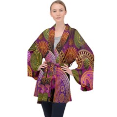 Paisley Pattern, Abstract Colorful, Texture Background, Hd Long Sleeve Velvet Kimono 