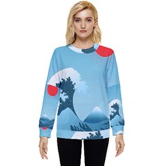 Minimalism Great Wave Off Kanagawa Hidden Pocket Sweatshirt by Sarkoni
