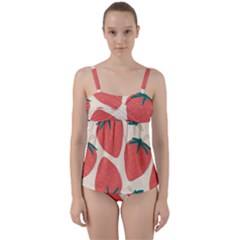 Seamless Strawberry Pattern Vector Twist Front Tankini Set by Grandong