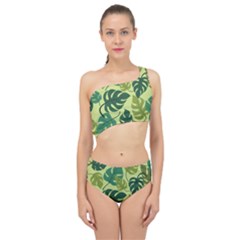 Seamless Pattern Of Monstera Leaves For The Tropical Plant Background Spliced Up Two Piece Swimsuit by Grandong