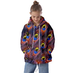 Peacock-feathers,blue,yellow Kids  Oversized Hoodie