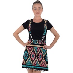 Aztec Wallpaper Velvet Suspender Skater Skirt