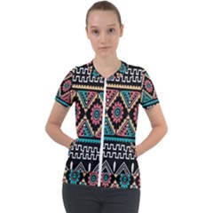 Aztec Wallpaper Short Sleeve Zip Up Jacket