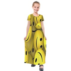 Emoji, Colour, Faces, Smile, Wallpaper Kids  Short Sleeve Maxi Dress