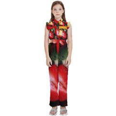 Fruits, Food, Green, Red, Strawberry, Yellow Kids  Sleeveless Ruffle Edge Band Collar Chiffon One Piece