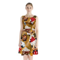 Cartoons, Disney, Merry Christmas, Minnie Sleeveless Waist Tie Chiffon Dress