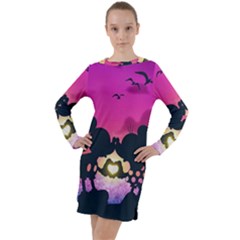 Mickey And Minnie, Mouse, Disney, Cartoon, Love Long Sleeve Hoodie Dress