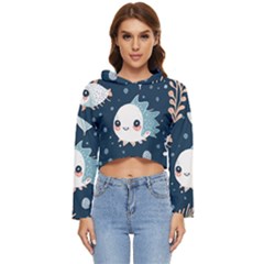 Fish Pattern Women s Lightweight Cropped Hoodie
