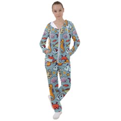 Cartoon Underwater Seamless Pattern With Crab Fish Seahorse Coral Marine Elements Women s Tracksuit by uniart180623
