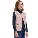 Cat Pattern Pink Cartoon Kid s Button Up Puffer Vest	 View2
