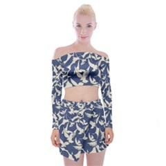 Bird Animal Animal Background Off Shoulder Top With Mini Skirt Set