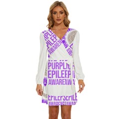 Epilepsy Awareness T- Shirt Epilepsy Awareness Sunflower In November We Wear Purple T- Shirt Long Sleeve Waist Tie Ruffle Velvet Dress by ZUXUMI
