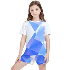 Abstract T- Shirt Blue Abstract Chess Cell Pattern Minimalism T- Shirt Kids  T-shirt And Sports Shorts Set