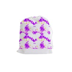 Bats Pattern T- Shirt White Bats And Bows Pink Yellow T- Shirt Drawstring Pouch (medium) by EnriqueJohnson