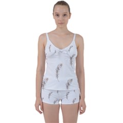 Boho Feather Pattern T- Shirt Boho Feather Pattern T- Shirt Tie Front Two Piece Tankini