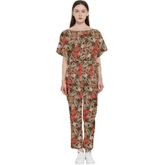 Red Blossom Harmony Pattern Design Batwing Lightweight Chiffon Jumpsuit by dflcprintsclothing
