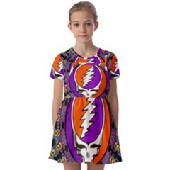 Gratefuldead Grateful Dead Pattern Kids  Short Sleeve Pinafore Style Dress by Sarkoni