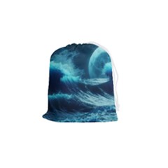 Moonlight High Tide Storm Tsunami Waves Ocean Sea Drawstring Pouch (small)