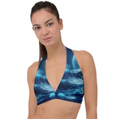 Moonlight High Tide Storm Tsunami Waves Ocean Sea Halter Plunge Bikini Top by uniart180623