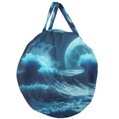 Moonlight High Tide Storm Tsunami Waves Ocean Sea Giant Round Zipper Tote by uniart180623
