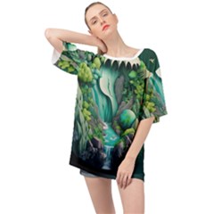 Waterfall Jungle Nature Paper Craft Trees Tropical Oversized Chiffon Top by uniart180623