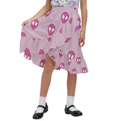 Alien Pattern Pink Kids  Ruffle Flared Wrap Midi Skirt by Ket1n9