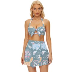 Cute Cat Background Pattern Vintage Style Bikini Top And Skirt Set  by Ket1n9