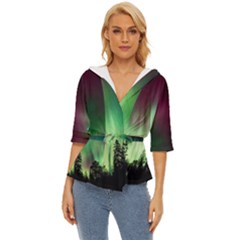 Aurora-borealis-northern-lights Lightweight Drawstring Hooded Top by Ket1n9