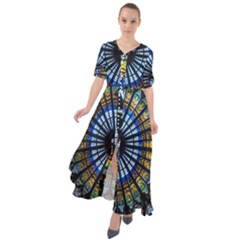 Stained Glass Rose Window In France s Strasbourg Cathedral Waist Tie Boho Maxi Dress by Ket1n9
