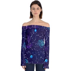 Realistic-night-sky-poster-with-constellations Off Shoulder Long Sleeve Top
