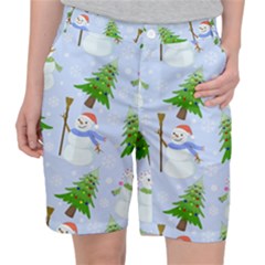 New Year Christmas Snowman Pattern, Women s Pocket Shorts by Grandong