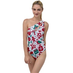 Background Vector Texture Christmas Winter Pattern Seamless To One Side Swimsuit by Grandong