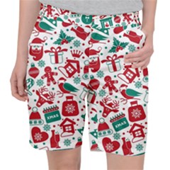 Background Vector Texture Christmas Winter Pattern Seamless Women s Pocket Shorts by Grandong