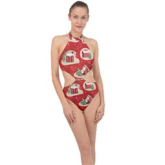 Christmas-new-year-seamless-pattern Halter Side Cut Swimsuit by Grandong