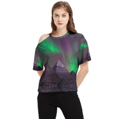 Aurora Northern Lights Celestial Magical Astronomy One Shoulder Cut Out T-shirt by Grandong