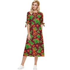 Christmas Wrapping Paper Bow Sleeve Chiffon Midi Dress by Pakjumat