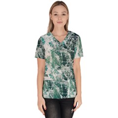 Blue Ocean Waves Women s V-neck Scrub Top by Jack14